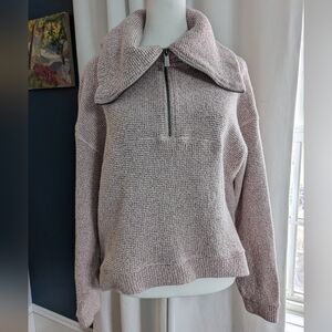 Sweaty Betty Restful Boucle Pink Quarter-Zip Funnel Neck Pullover small